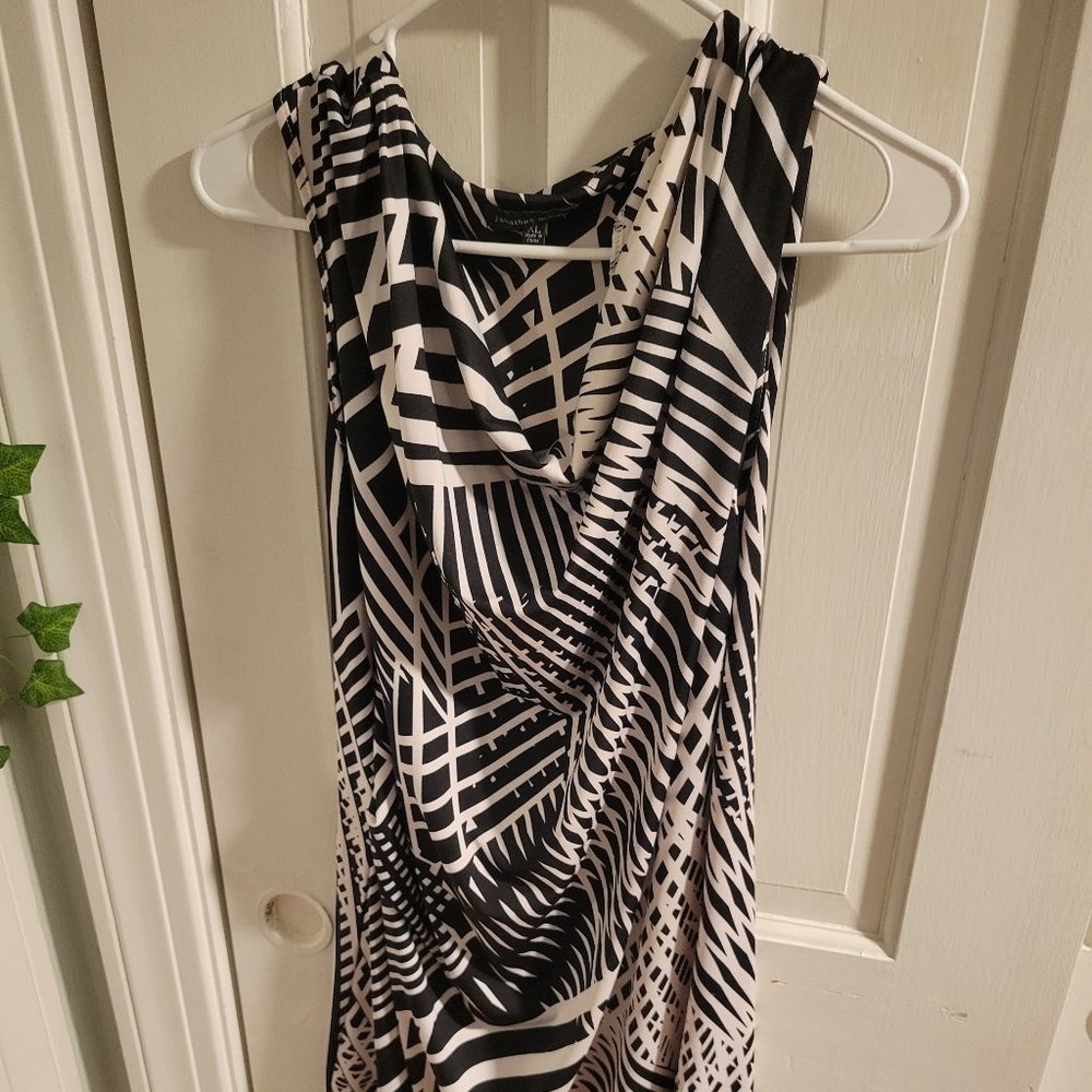 jonathan martin Black & White Drape Neck Sleeveless Dress with Cowl Neck Size XL